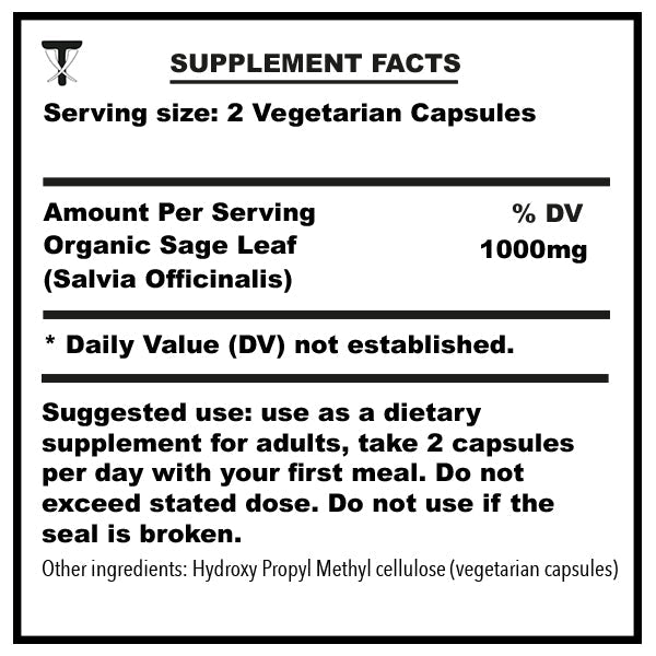 Sage Leaf Capsules - Reduces Hot Flushes & Improves Memory & Attention Span - TuskHealthCare