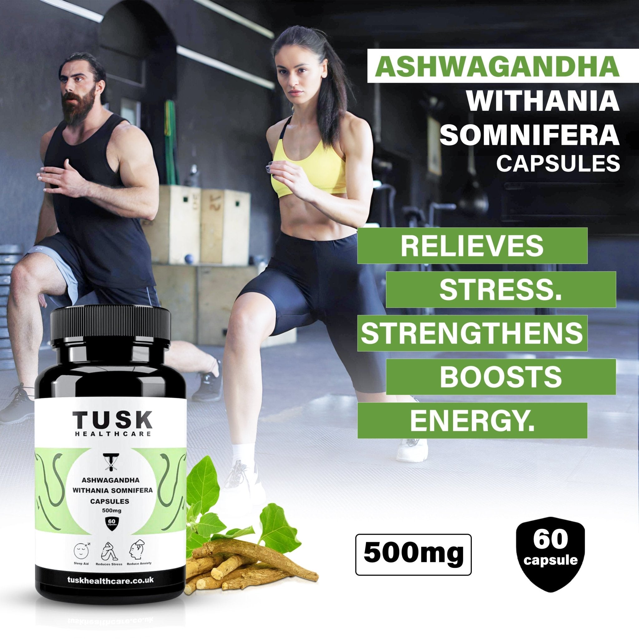 Ashwagandha Withania Somnifera Capsuals - Reduce Stress & Anxiety - TuskHealthCare