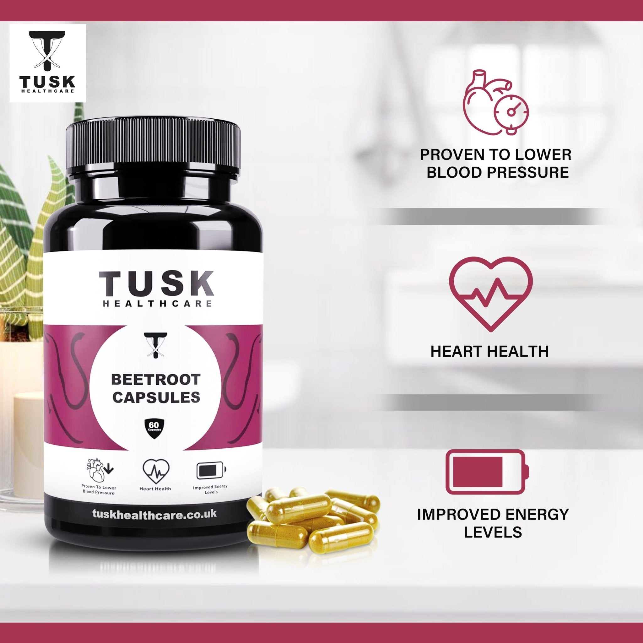 Beetroot Capsules - Lower Blood Pressure & Increase Blood Flow - TuskHealthCare