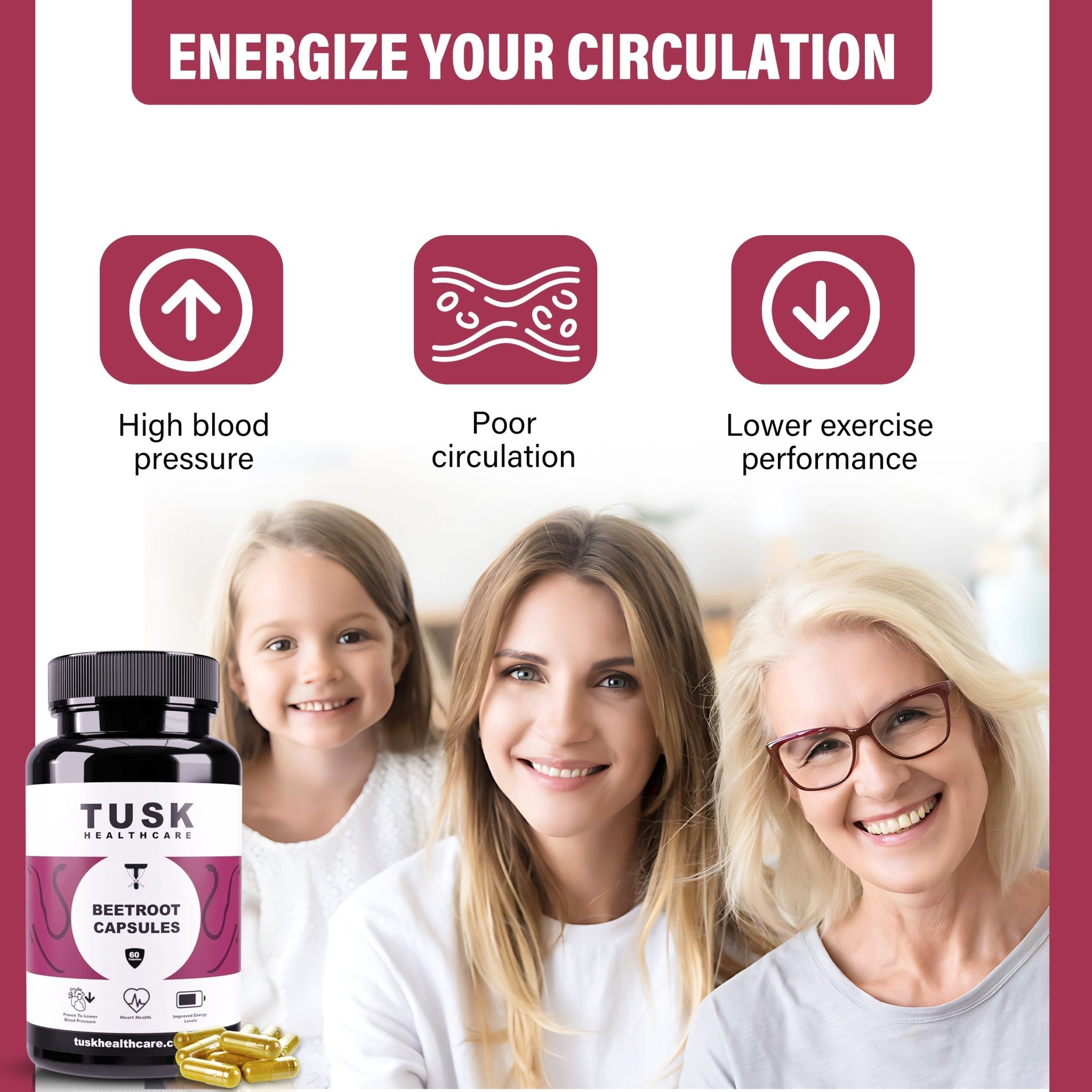 Beetroot Capsules - Lower Blood Pressure & Increase Blood Flow - TuskHealthCare